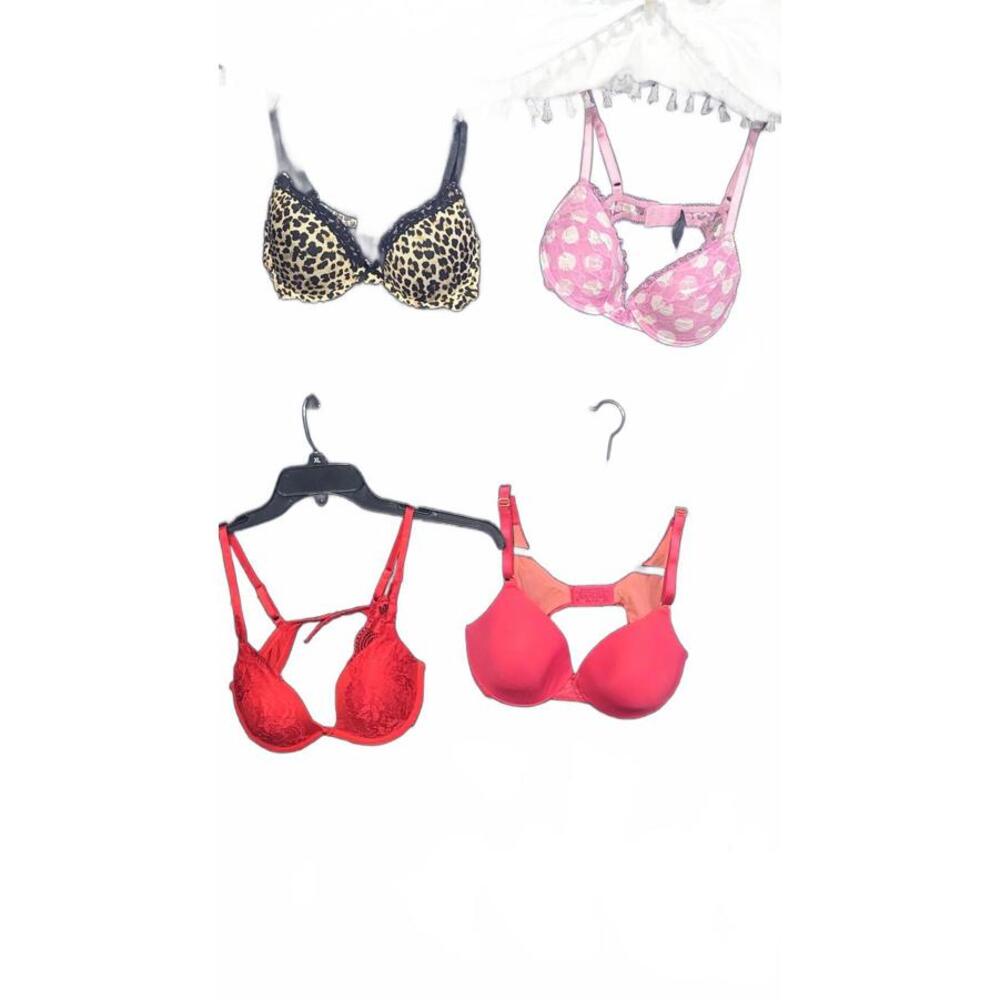 Set of 4 Stylish Women's Bras - Leopard, Pink Polka Dot, Red Lace & Coral